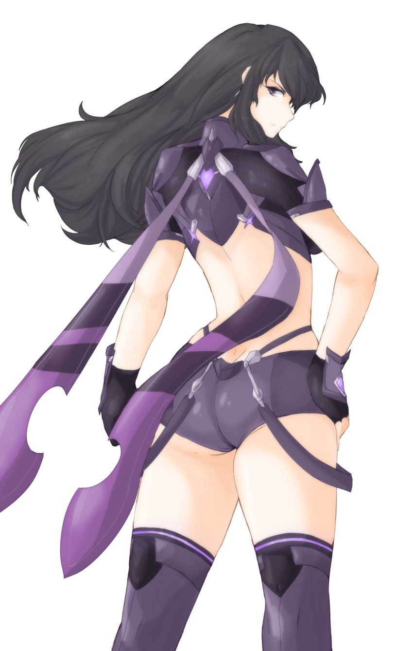 1girl, ass, ayra_(fire_emblem), back, backless_outfit, black_hair, breasts, butt_crack