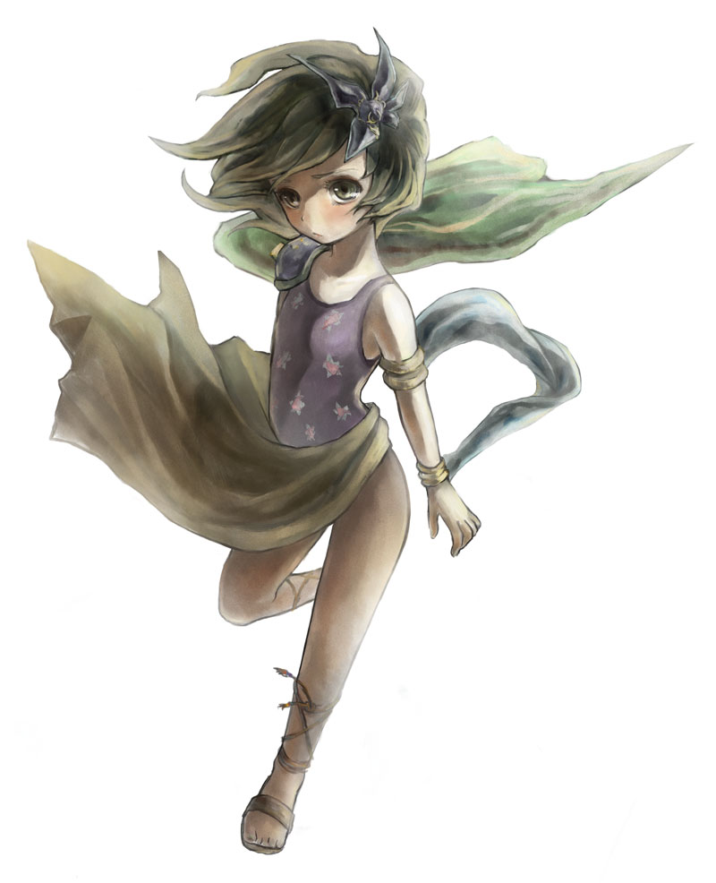 1girl, cape, closed_mouth, final_fantasy, final_fantasy_iv, green_hair, hair_ornament, jewelry