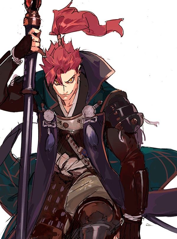 1boy, armor, fate_(series), hair_over_one_eye, helmet, high_collar, japanese_clothes, koha-ace
