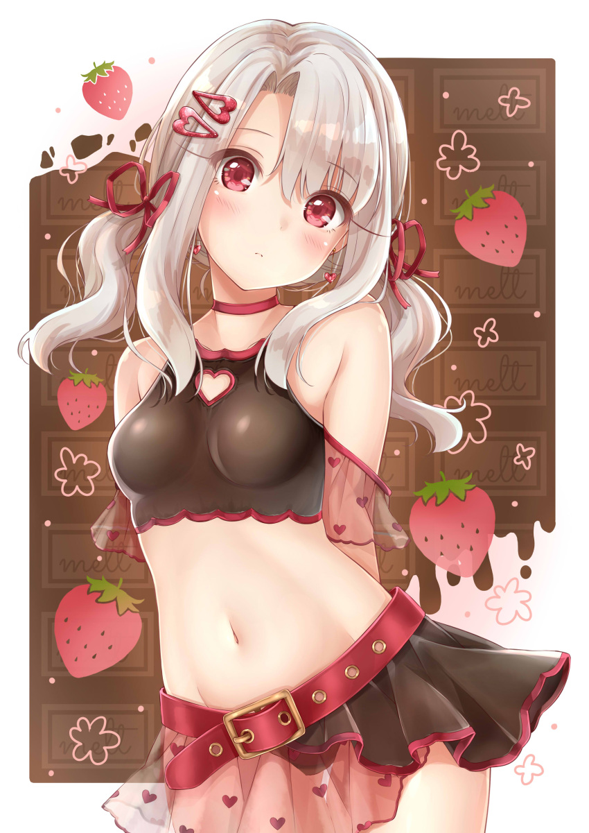 1girl, absurdres, bangs, belt, black_bra, black_skirt, blush, bra