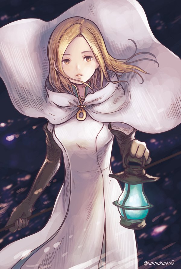 1girl, blonde_hair, breasts, commentary, dress, gloves, long_hair, looking_at_viewer