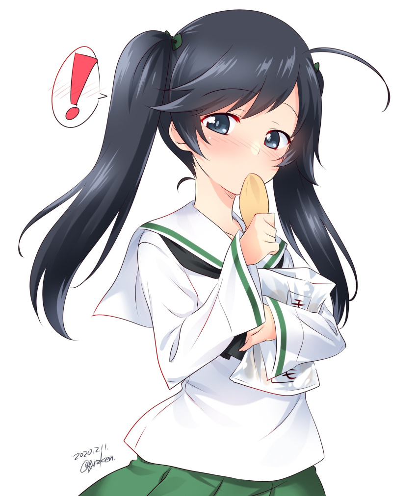 !, 1girl, actas_(studio), ahoge, alternate_hairstyle, artist_name, bag, black_hair