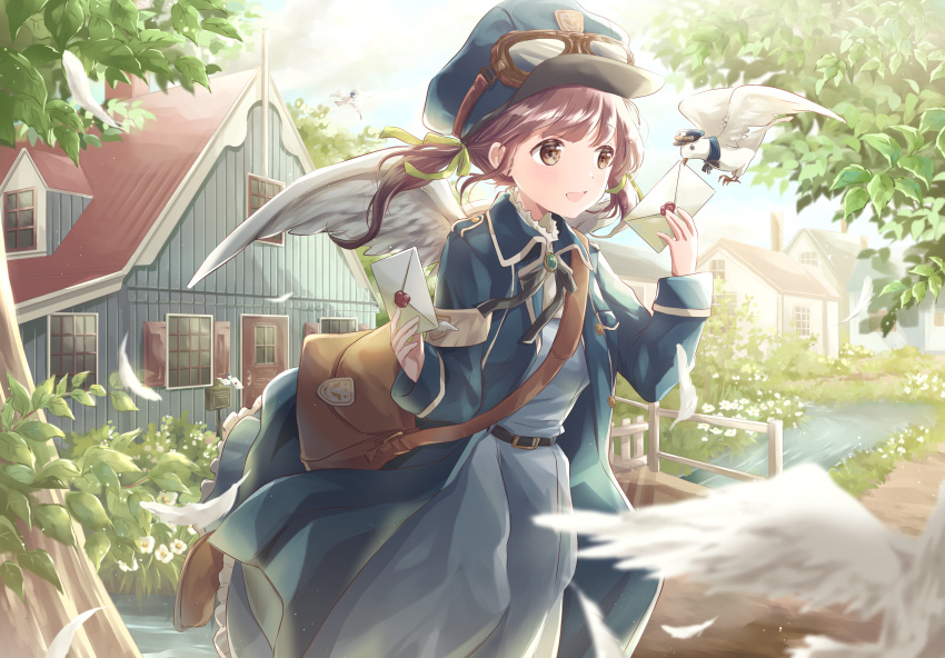 1girl, angel, angel_wings, armband, bag, bangs, belt, bird