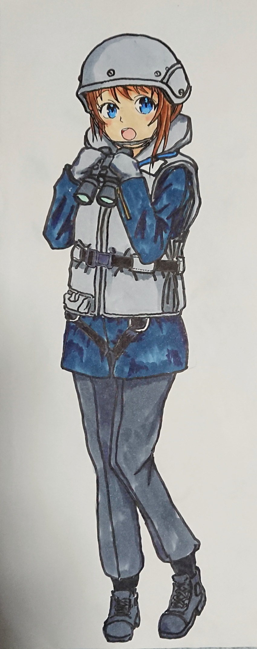 absurdres, binoculars, blue_eyes, gloves, helmet, high_school_fleet, highres, japan_maritime_self-defense_force