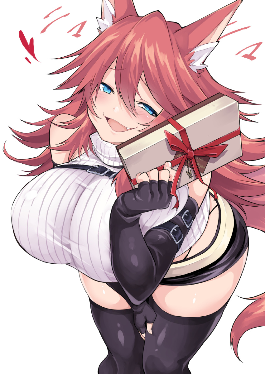 1girl, absurdres, animal_ears, bare_shoulders, belt, blue_eyes, blush, box