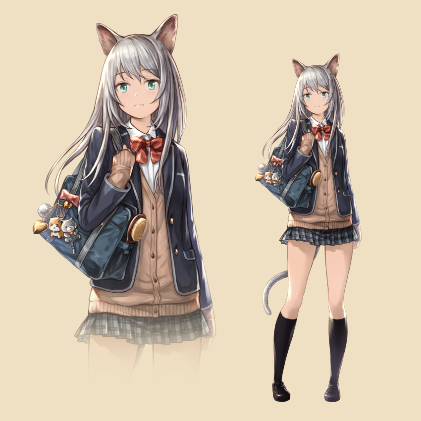 1girl, absurdres, animal_ears, bag, cat, cat_ears, cat_girl, cat_tail