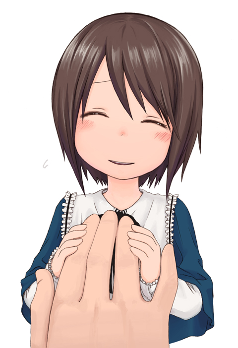 blush, brown_hair, closed_eyes, masaru, minigirl, rozen_maiden, short_hair, smile