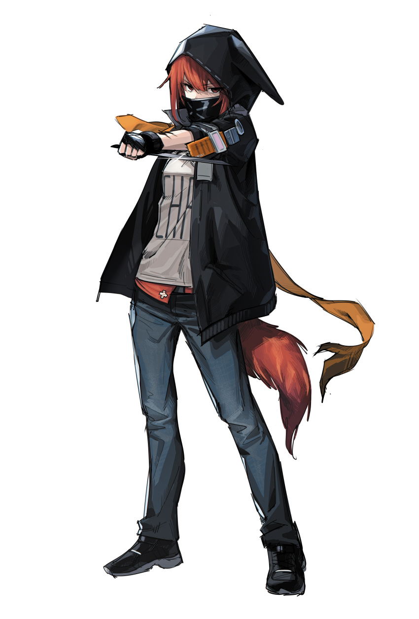1girl, absurdres, animal_hood, arknights, bangs, black_footwear, black_gloves, black_jacket