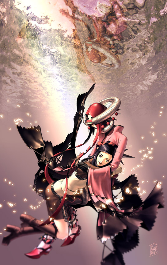 boots, hug, kazuma_kaneko, maia, official_art, persona, persona_2, skirt