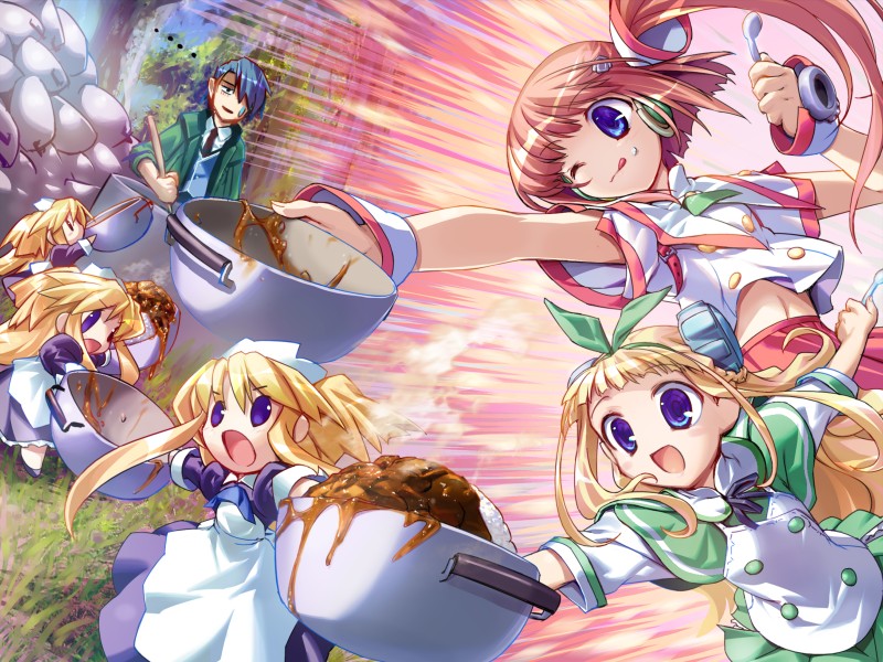 food, gadget_trial, izen, maid, school_uniform, souka, yu-ri, yuuri