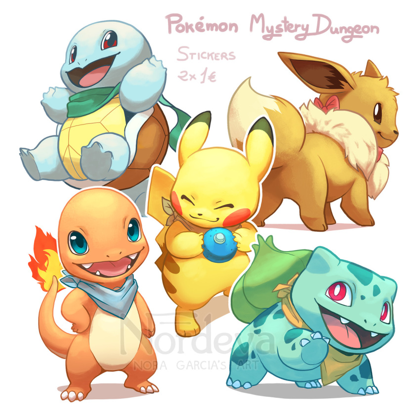 :d, ^_^, bulbasaur, charmander, claws, closed_eyes, closed_mouth, commentary