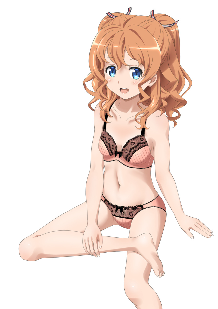1girl, beige_bra, beige_panties, blue_eyes, bra, brown_hair, commentary_request, high_school_fleet