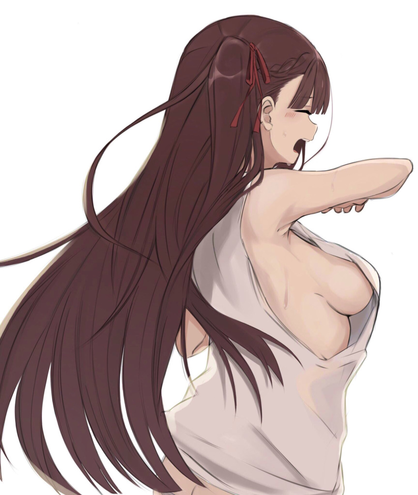 1girl, armpits, ass, back, bare_shoulders, blush, braid, breasts