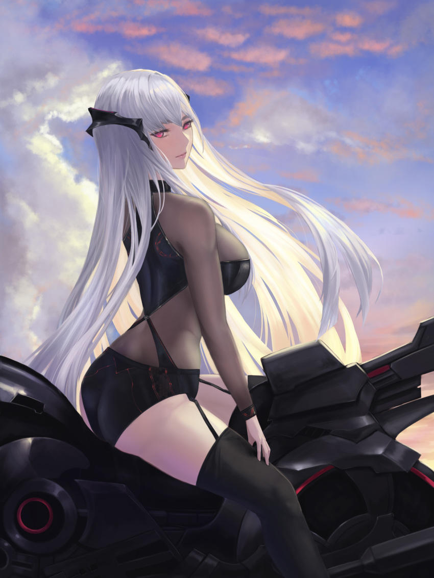 1girl, absurdres, beak_(girls_frontline), bike_shorts, biker_clothes, breasts, girls_frontline, ground_vehicle