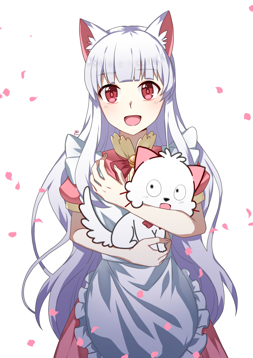 2girls, absurdres, animal_ears, apron, bell, blush, cat, cat_ears