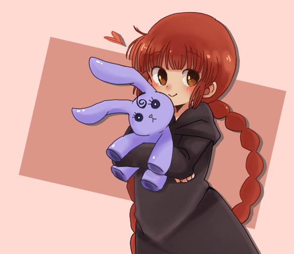 1girl, black_robe, blush, braid, brown_eyes, brown_hair, crossed_arms, heart
