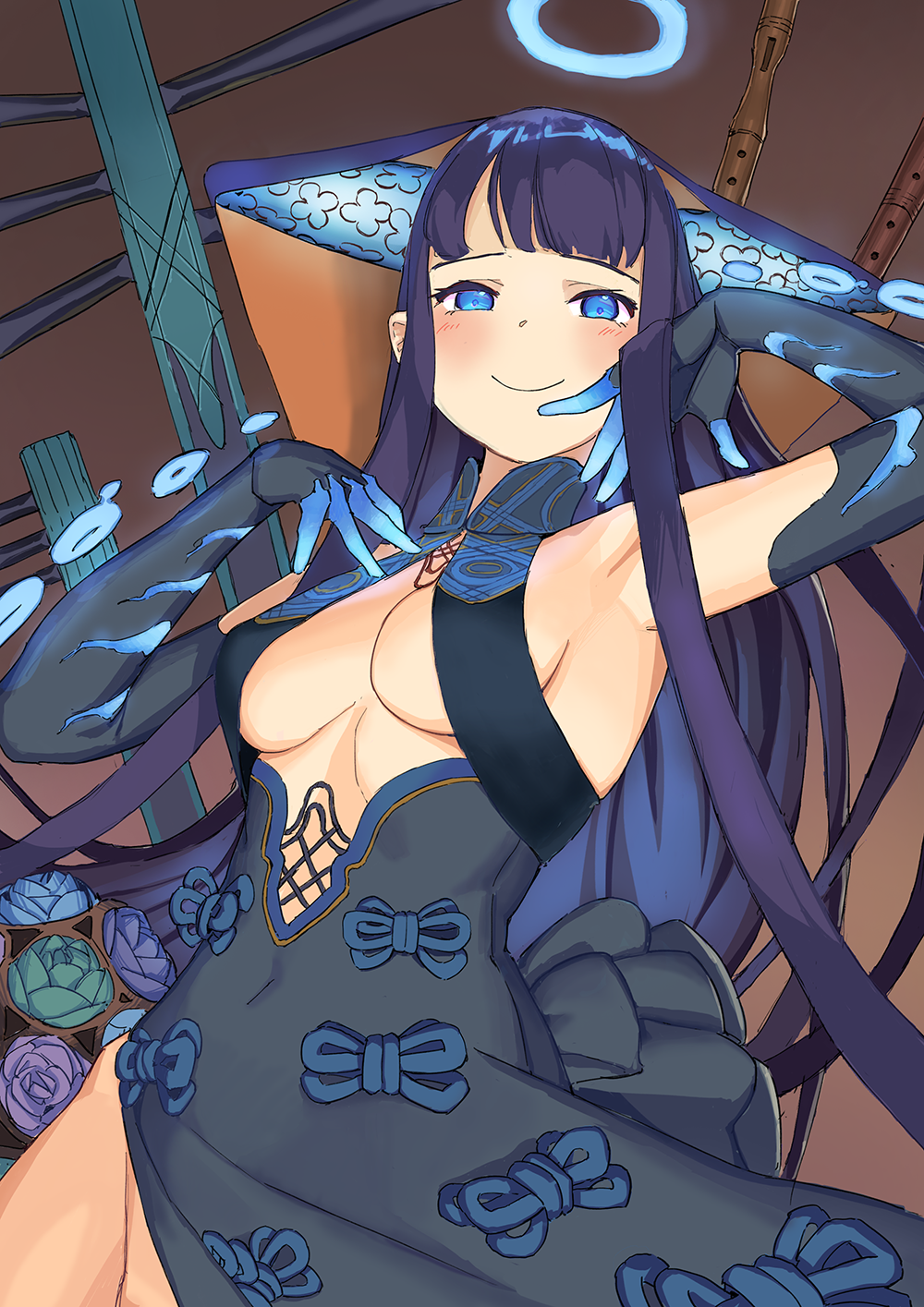 1girl, blue_eyes, blush, breasts, closed_mouth, dress, fate/grand_order, fate_(series)