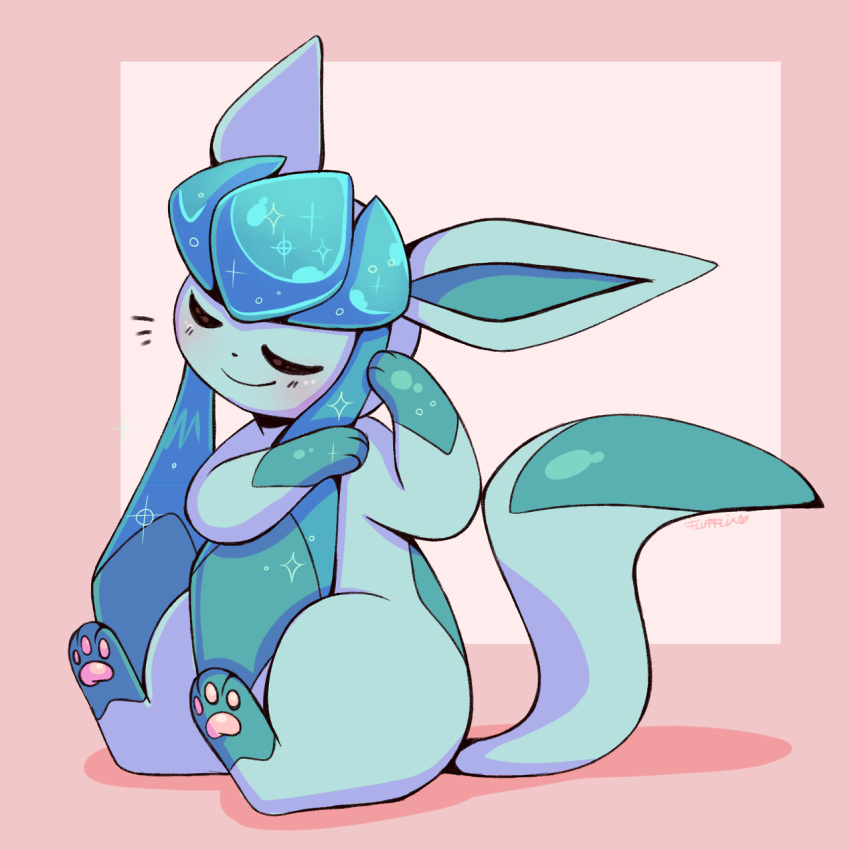 blush, commentary, creature, english_commentary, flufflixx, full_body, gen_4_pokemon, glaceon