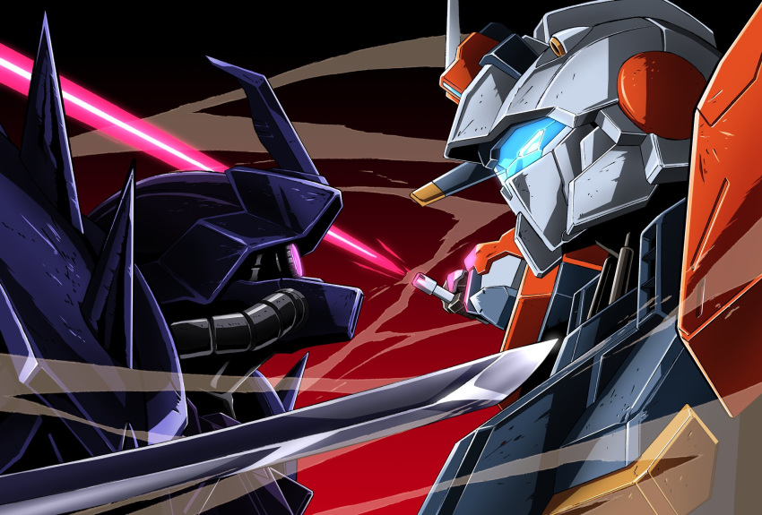 beam_saber, blue_eyes, commentary_request, duel, efreet_nacht, face-to-face, g-line, glowing