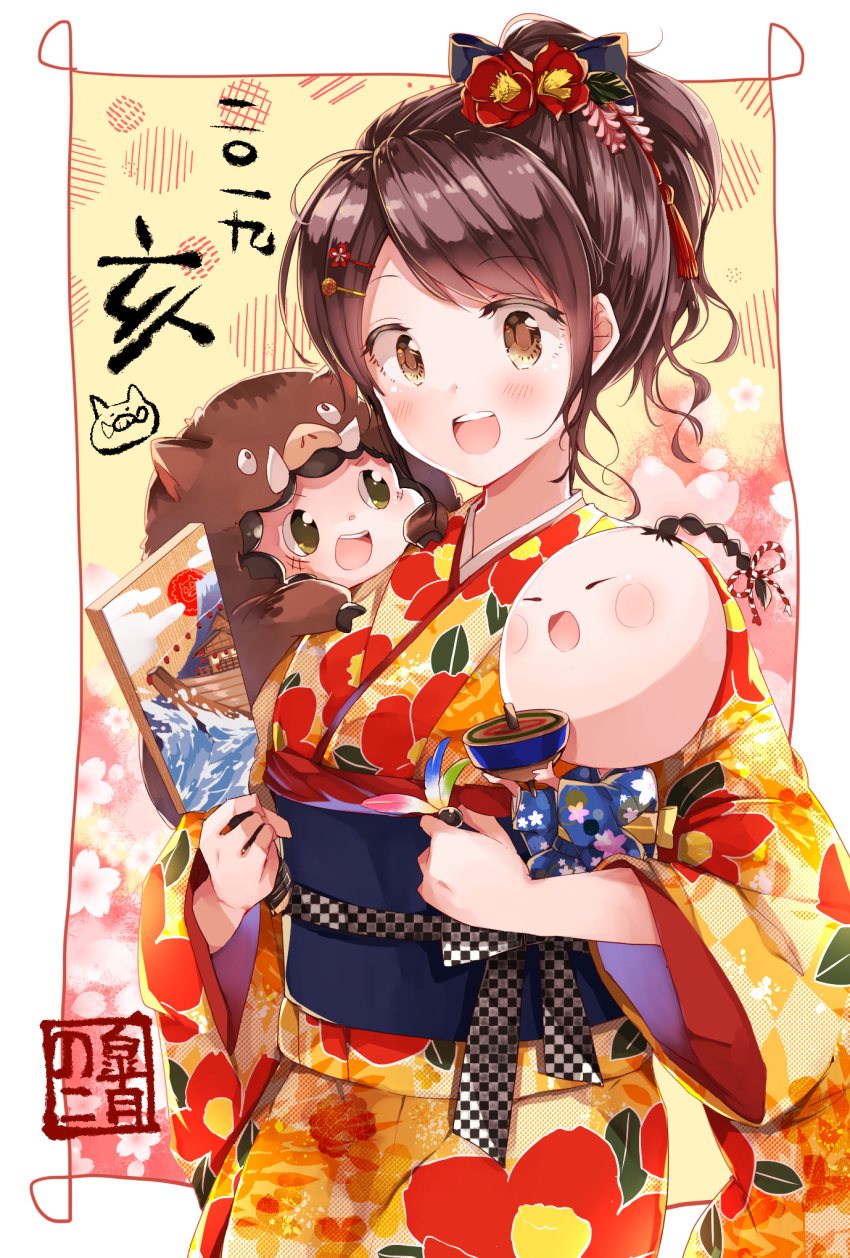 1boy, brown_eyes, brown_hair, commentary_request, hair_ornament, highres, i-pin, japanese_clothes