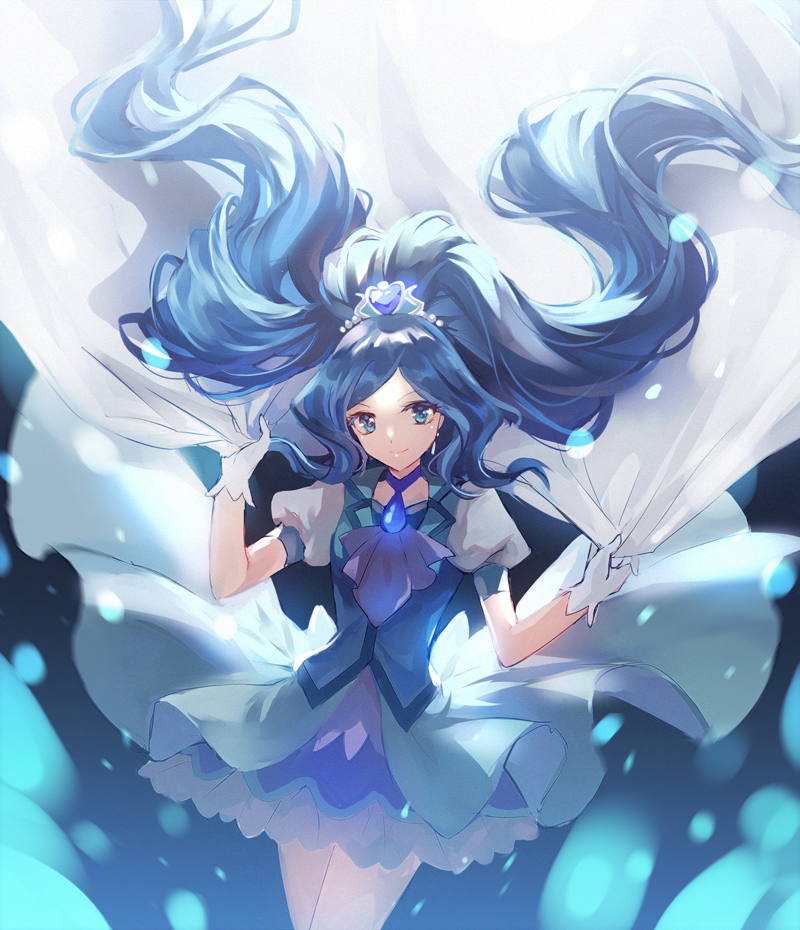 1girl, blue_eyes, blue_hair, blue_neckwear, blue_skirt, blue_theme, blue_vest, cape