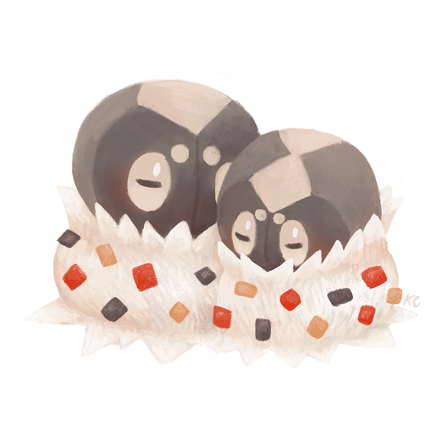 closed_eyes, commentary, creature, english_commentary, full_body, gen_6_pokemon, kc_art, no_humans, pokemon, pokemon_(creature), simple_background, sleeping, spewpa, white_background