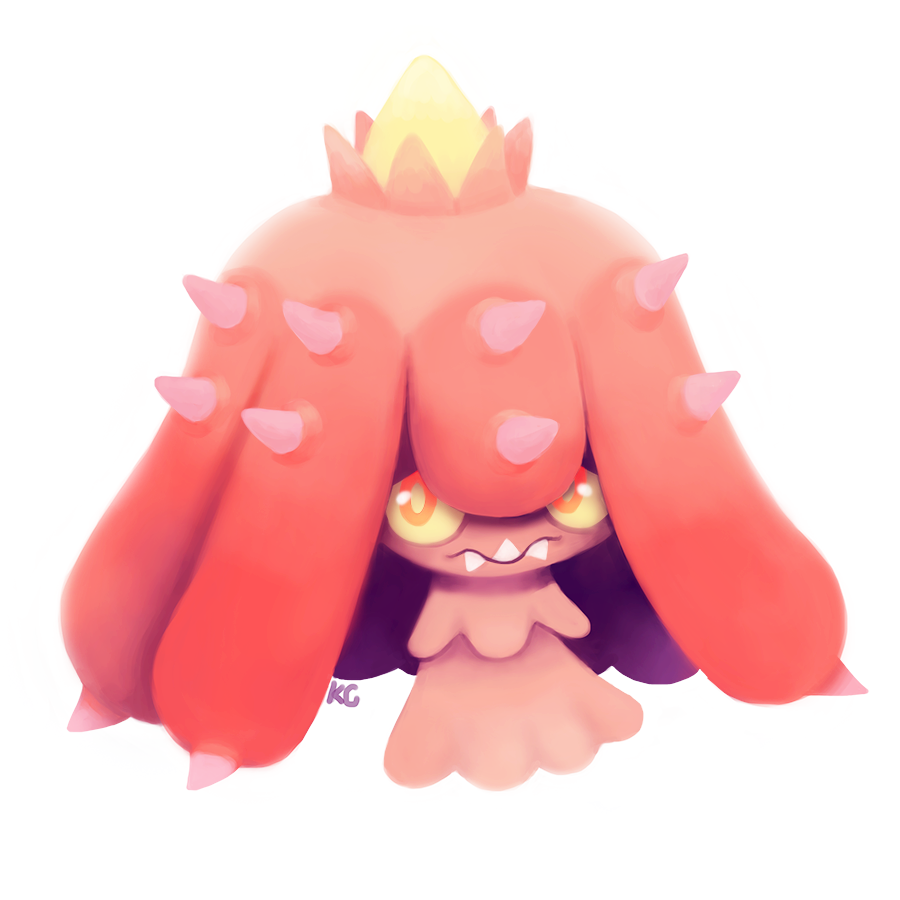alternate_color, commentary, creature, english_commentary, fangs, full_body, gen_7_pokemon, kc_art, looking_at_viewer, mareanie, no_humans, pokemon, pokemon_(creature), shiny_pokemon, simple_background, solo, spikes, standing, white_background, yellow_eyes