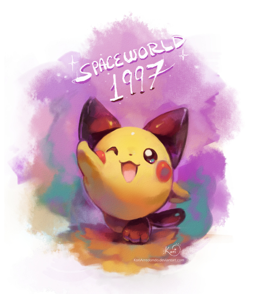 1997, ;d, beta_pokemon, black_eyes, creature, full_body, happy, highres