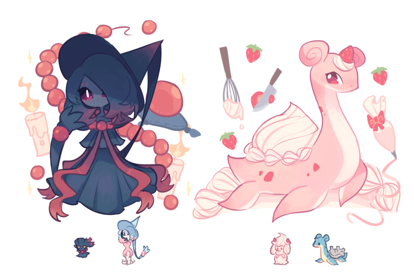 alcremie, bangs, brown_eyes, cake_batter, candle, charamells, creature, cutting