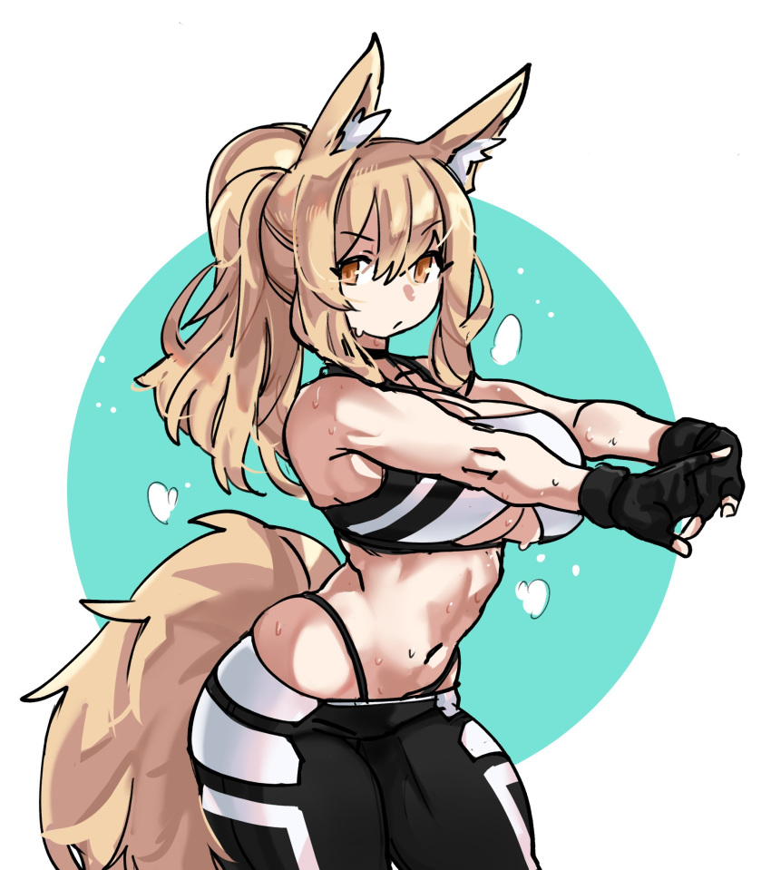 1girl, animal_ear_fluff, animal_ears, arknights, blonde_hair, breasts, choker, cowboy_shot
