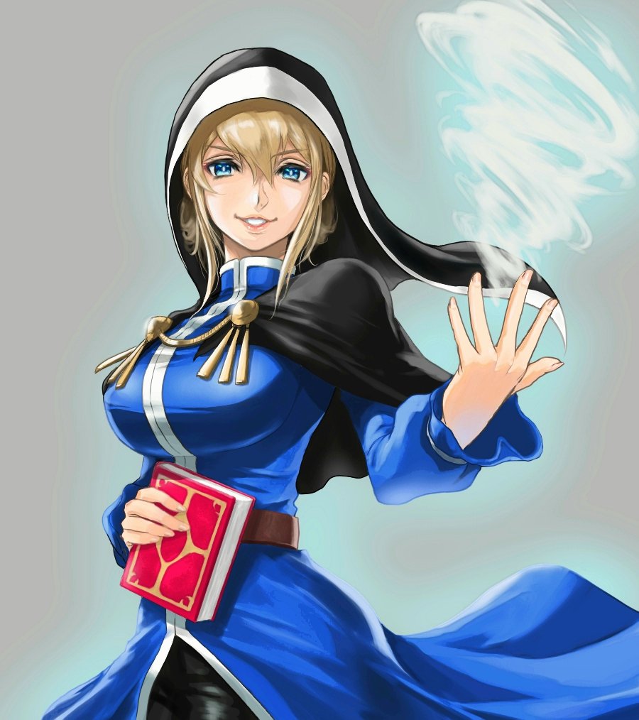 1girl, anagumasan, belt, blonde_hair, blue_eyes, book, capelet, goeniko