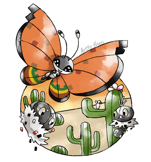 :d, artsy-theo, bug, butterfly, cactus, creature, desert, flying