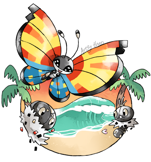 :d, artsy-theo, beach, bug, butterfly, creature, flying, gen_6_pokemon
