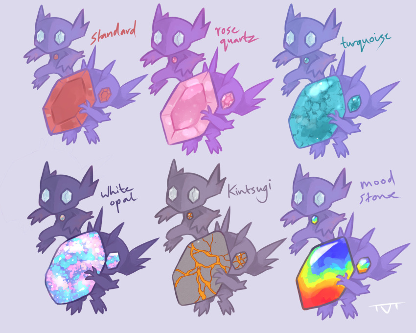 creature, english_text, gen_3_pokemon, grey_background, holding, kintsugi, looking_at_viewer, mega_pokemon