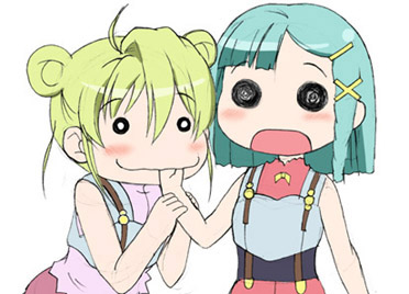 chisato_(missing_park), hidamari_sketch, lowres, parody, rimone, simoun, wide_face, wideface