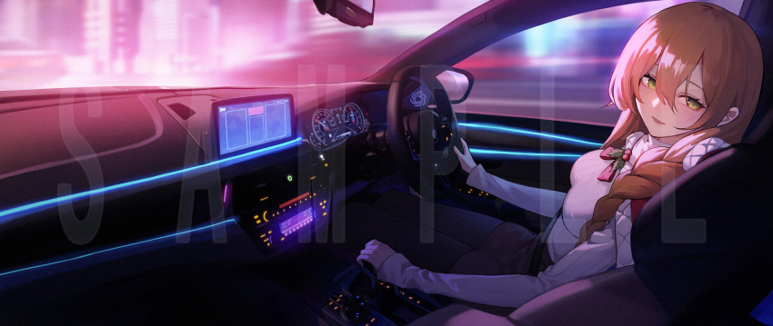 1girl, :d, adson-(biao_di), alternate_costume, bangs, blush, bmw, bmw_m5