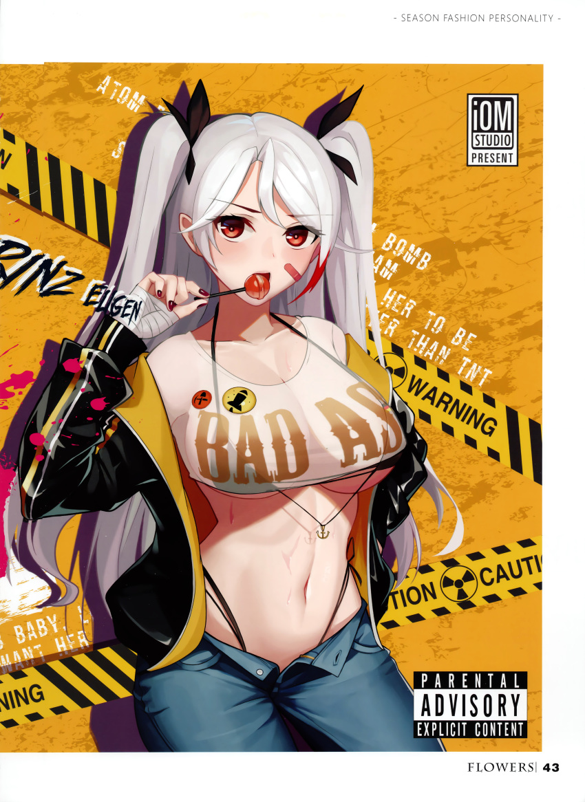 1girl, absurdres, azur_lane, bandaged_arm, bandages, bikini, bikini_under_clothes, black_bikini