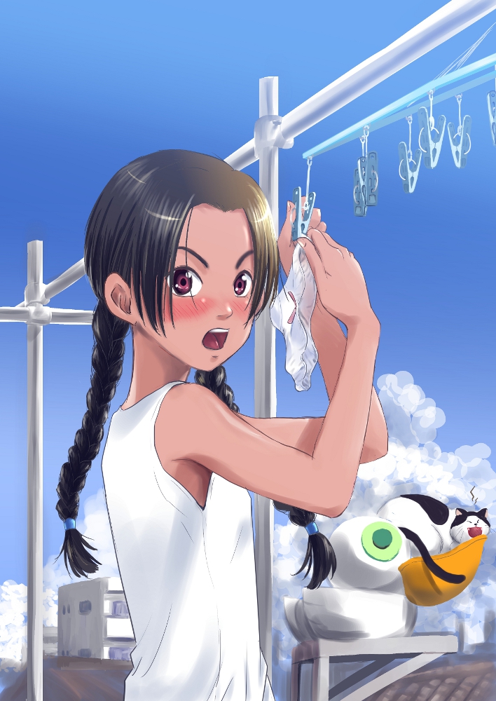 1girl, abenobashi_mahou_shoutengai, asahina_arumi, azeruma, blush, braid, brown_eyes, brown_hair