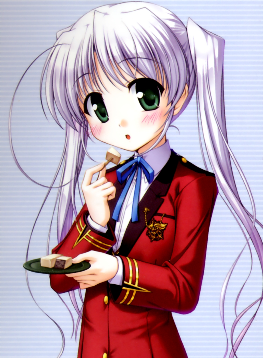 bekkankou, food, fortune_arterial, resampling_artifacts, resizing_artifacts, school_uniform, tougi_shiro, twintails