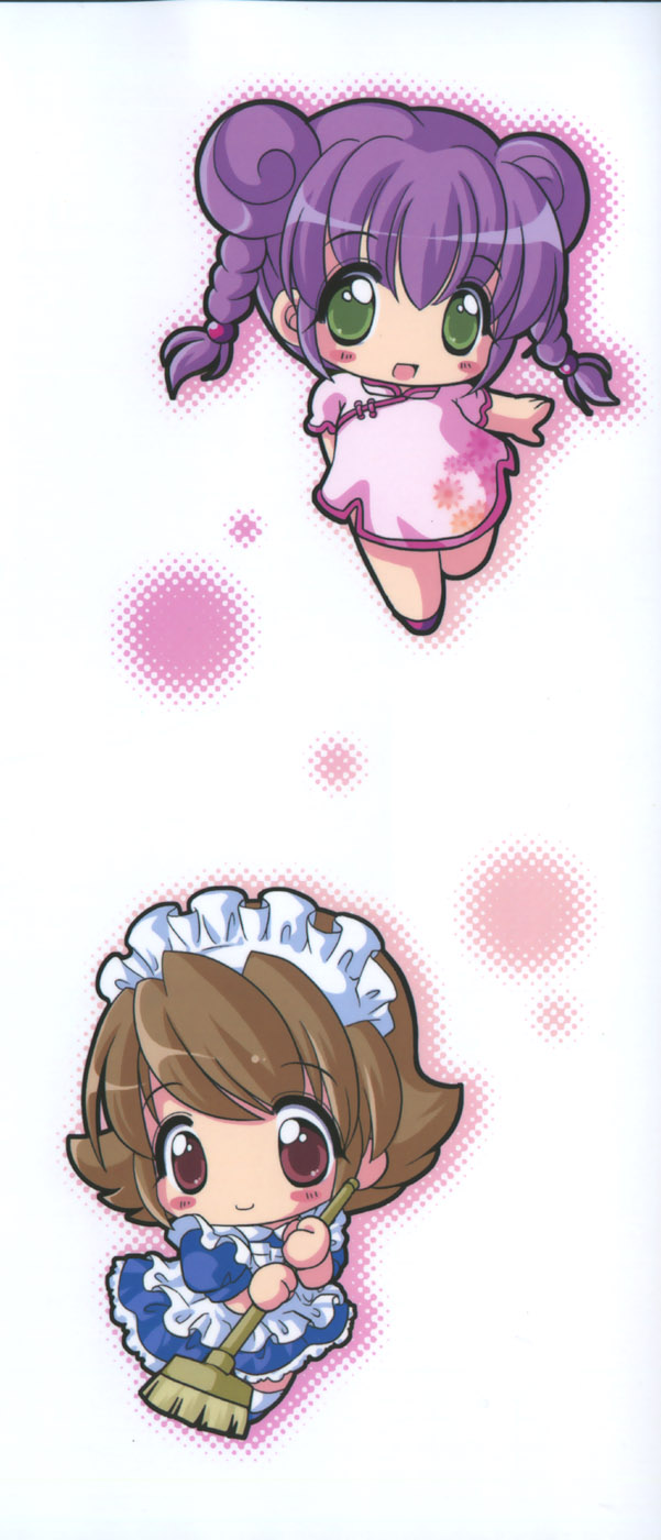 brown_hair, chibi, china_dress, chinadress, chinese_clothes, green_eyes, highres, maid