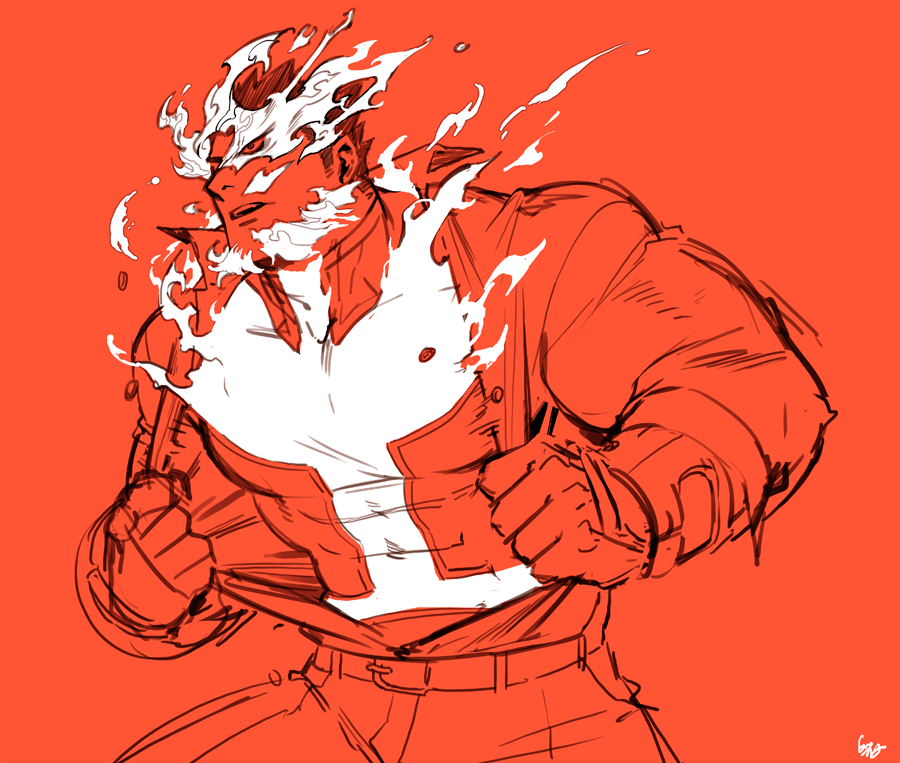 1boy, abs, bara, beard, boku_no_hero_academia, buttons, chest, cowboy_shot