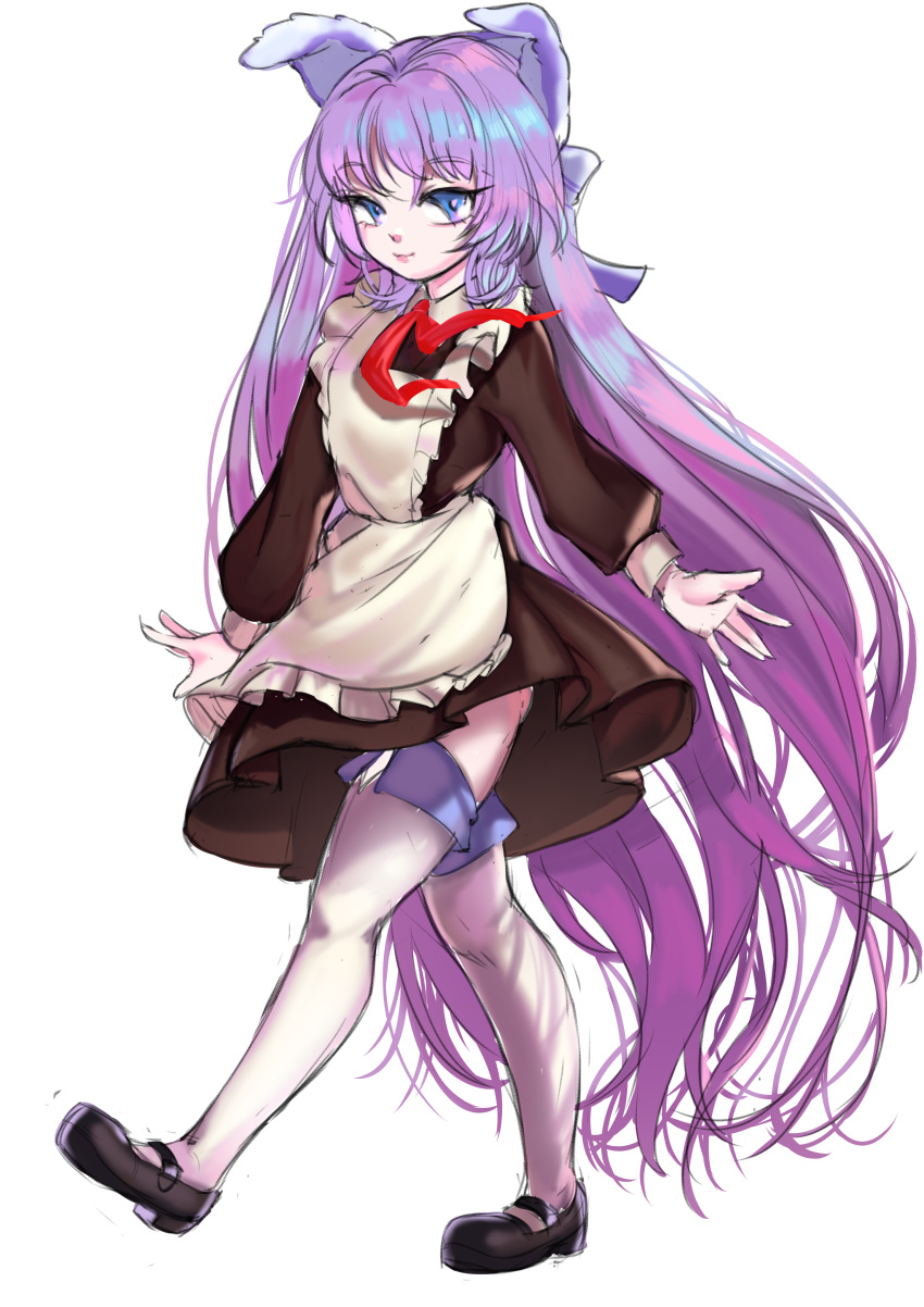 1girl, absurdres, animal_ears, apron, azur_lane, black_footwear, blush, brown_dress