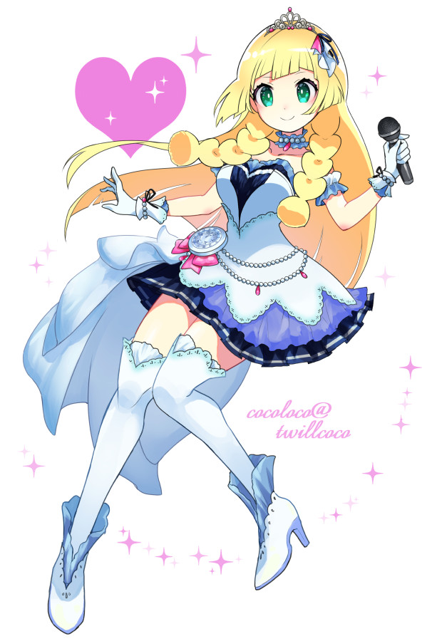1girl, blonde_hair, clock, cosplay, crossover, detached_collar, dress, full_body