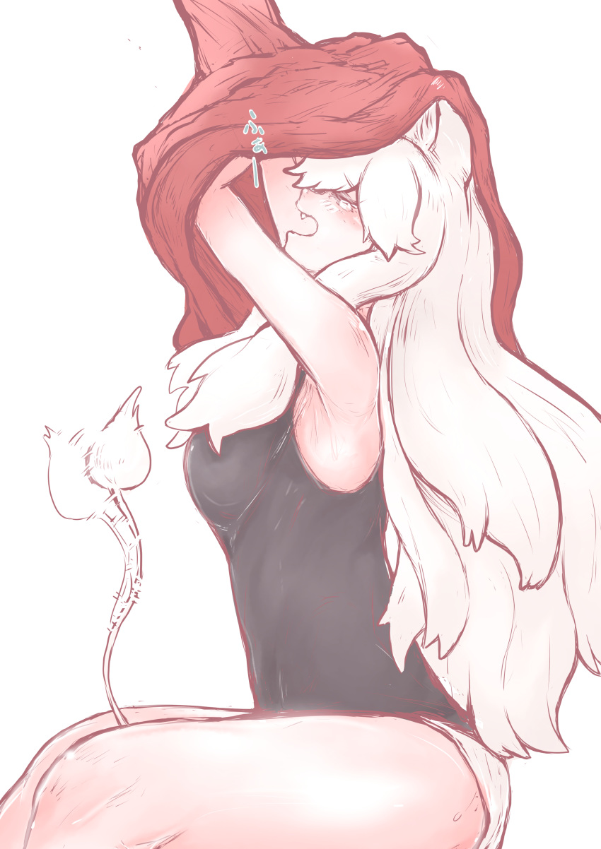 1girl, absurdres, animal_ears, blush, breasts, commentary_request, eyebrows_visible_through_hair, fang