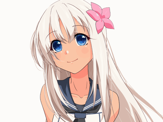 1girl, animated, animated_gif, bare_shoulders, closed_mouth, crop_top, eyebrows_visible_through_hair, flower