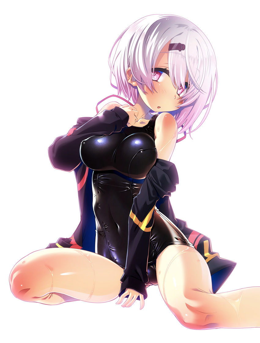 1girl, bangs, blush, breasts, covered_navel, covered_nipples, eyebrows_visible_through_hair, hair_between_eyes