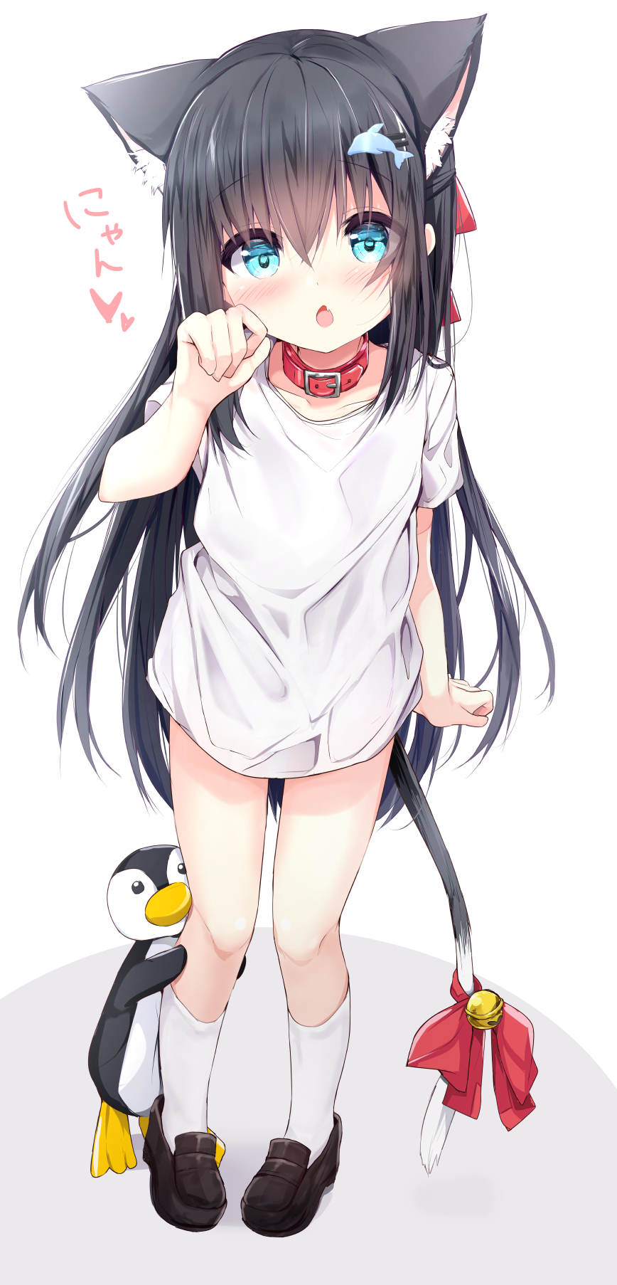 1girl, animal, animal_ear_fluff, animal_ears, bangs, bell, bird, black_footwear