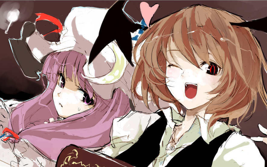 koakuma, mo, okome, open_mouth, patchouli_knowledge, psycho_steak, shunsei_(muratou), sweatdrop