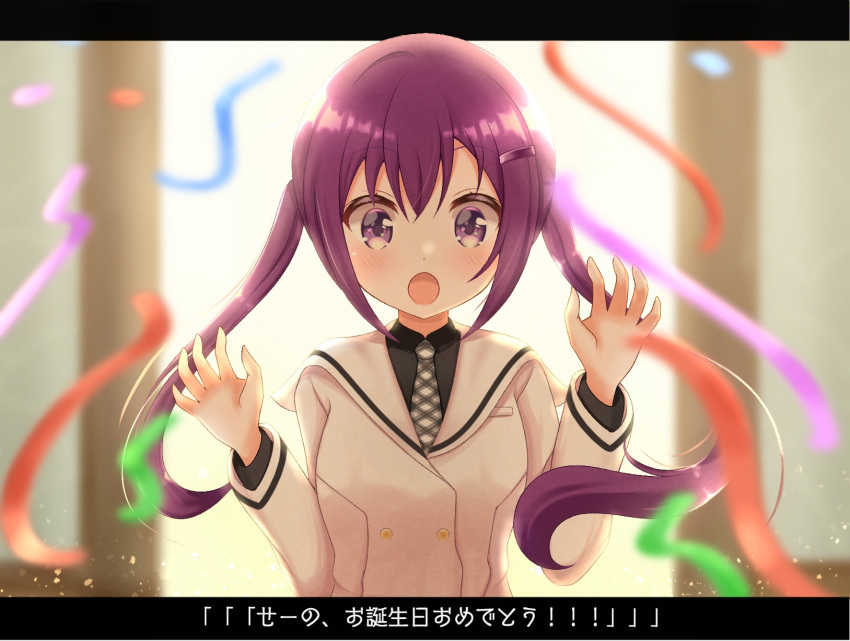 1girl, :o, bangs, black_shirt, blurry, blurry_background, blurry_foreground, eyebrows_visible_through_hair