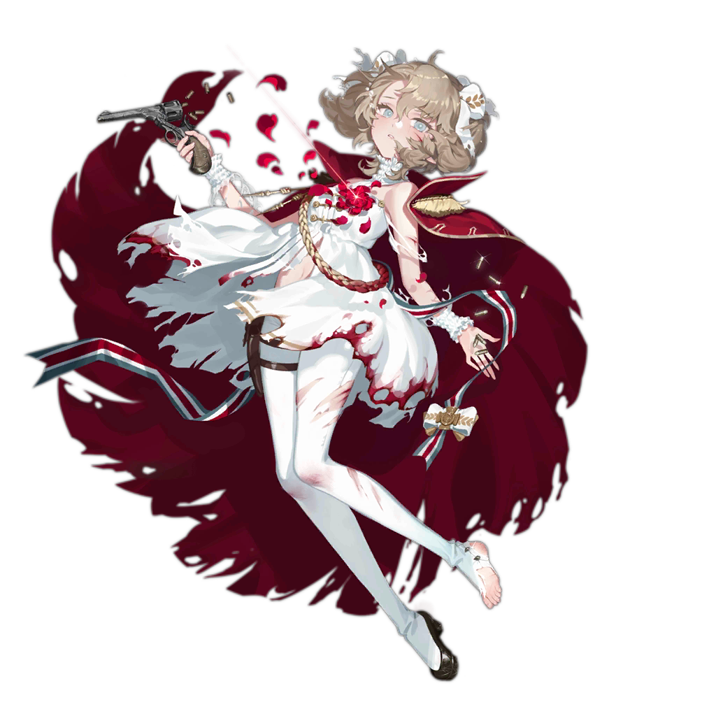1girl, blood, bloody_clothes, bow, break_action, brocade, brown_hair, bullet